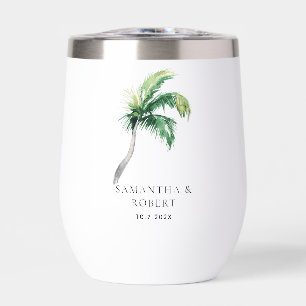 Watercolor Palm Tree Tropical Wedding Personalized Thermal Wine Tumbler