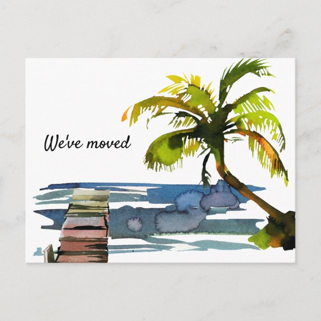 Watercolor Palm Tree We Moved New Address Announcement Postcard (Front)