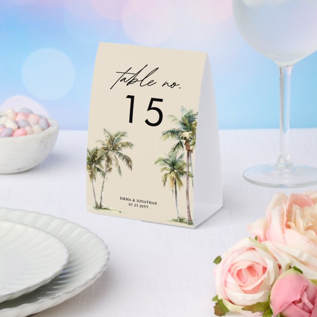 Watercolor Palm Tree Wedding coastal desination Paper Table Tent (Insitu(Wedding))