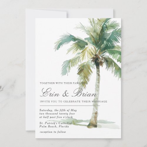 Watercolor Palm Tree Wedding Invitation Painted