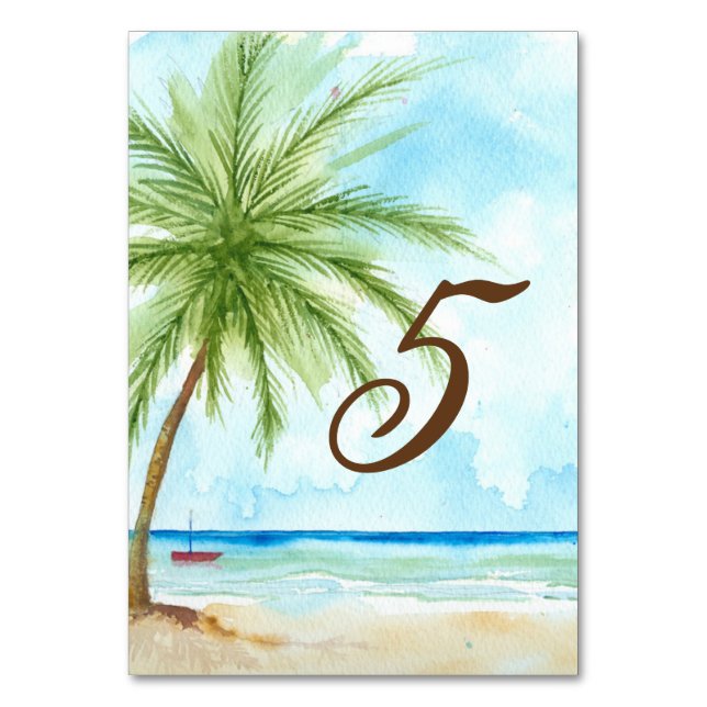 Watercolor Palm Tree Wedding Table Card (Back)