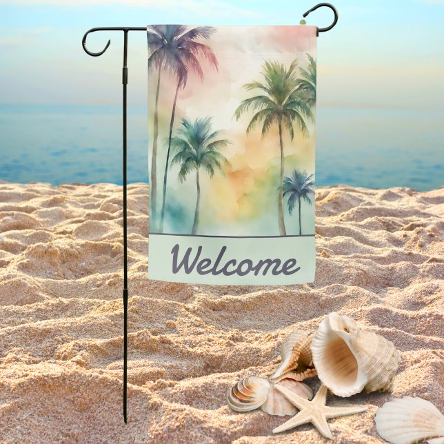 Watercolor Palm Tree Welcome  Garden Flag (Creator Uploaded)