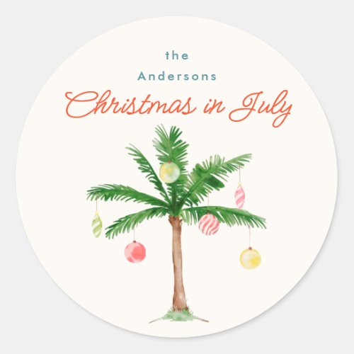 Watercolor Palm Tree Xmas in July BBQ Summer Party Classic Round Sticker