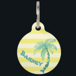 Watercolor Palm Tree Yellow Stripes Summer Pet ID Tag<br><div class="desc">Summery pet tag with watercolor palm tree to personalise with your pet's name and your contact number.</div>
