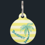 Watercolor Palm Tree Yellow Stripes Summer Pet ID Tag<br><div class="desc">Summery pet tag with watercolor palm tree to personalise with your pet's name and your contact number.</div>