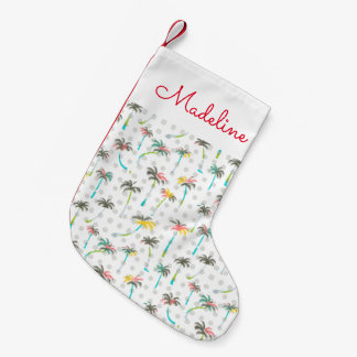 Watercolor Palm Trees | Add Your Name Small Christmas Stocking