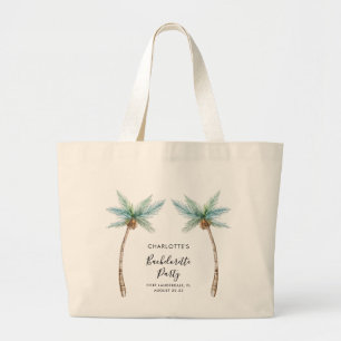 Watercolor Palm Trees Bachelorette Party Swag Large Tote Bag