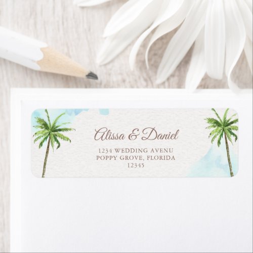 Watercolor Palm Trees Beach Return Address Label