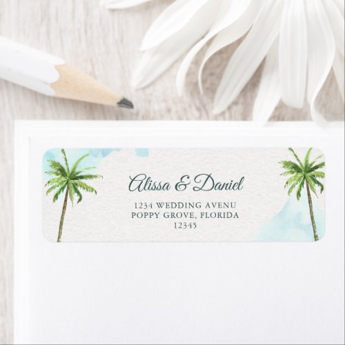Watercolor Palm Trees Beach Return Address Label