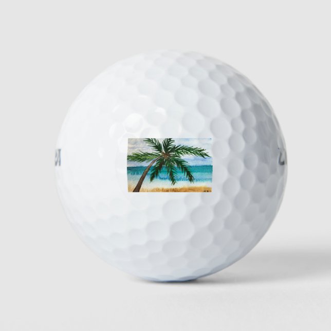 Watercolor palm trees beach sea hawaii coastal golf balls (Front)