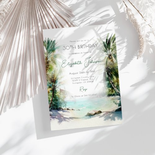 Watercolor Palm Trees Birthday Invitation