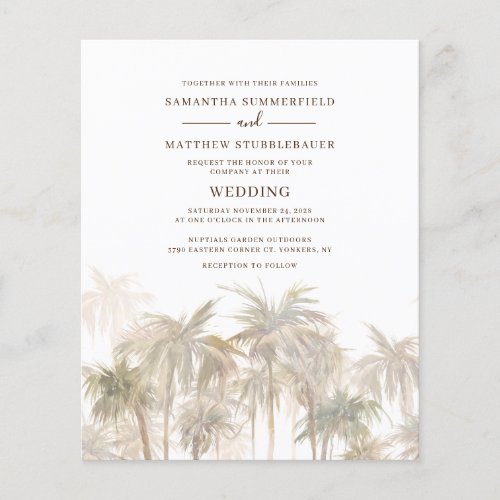 Watercolor Palm Trees Coastal Wedding Invitation