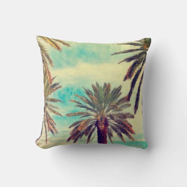 Watercolor palm trees in sunny day throw pillow (Front)