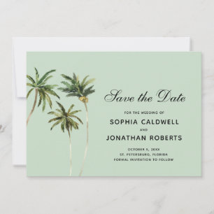 Watercolor Palm Trees Simple Tropical Save The Date