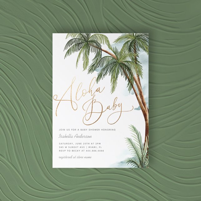 Watercolor Palm Trees Tropical Aloha Baby Shower Invitation (Creator Uploaded)