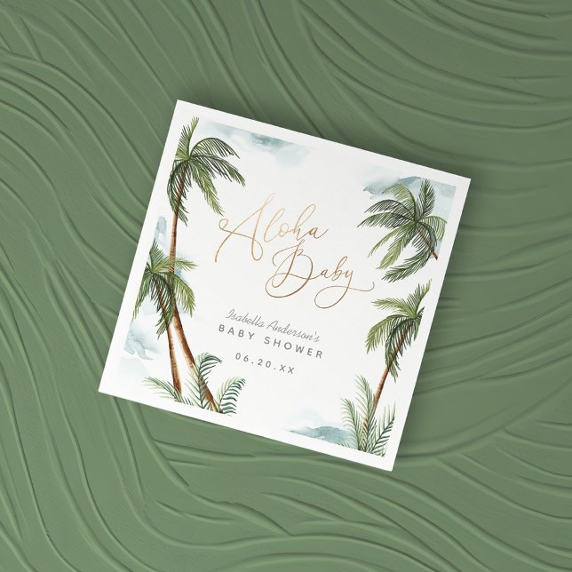Watercolor Palm Trees Tropical Aloha Baby Shower Napkins (Creator Uploaded)
