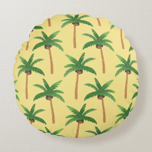 Watercolor palm trees, tropical background. round pillow (Front)
