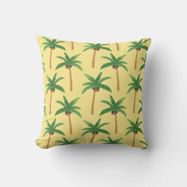 Watercolor palm trees, tropical background. throw pillow (Front)