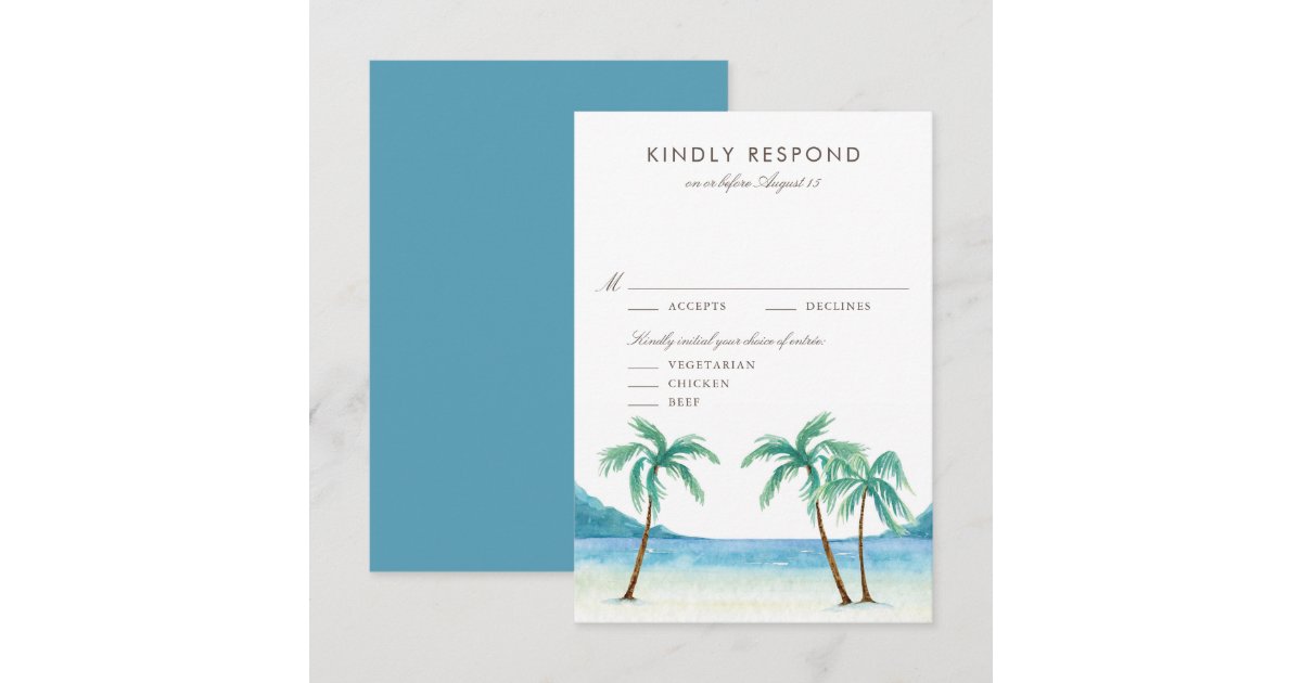 Watercolor Palm Trees Tropical Beach Wedding RSVP Card | Zazzle