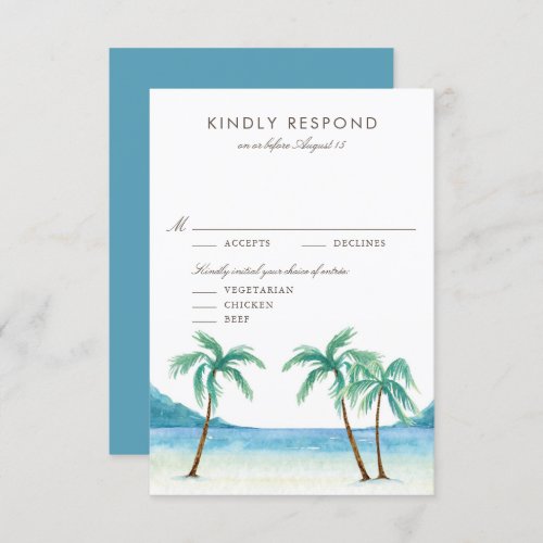 Watercolor Palm Trees Tropical Beach Wedding RSVP Card
