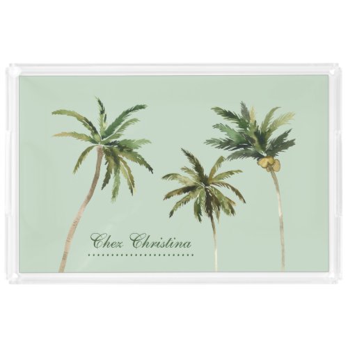 Watercolor Palm Trees Tropical Personalized Acrylic Tray