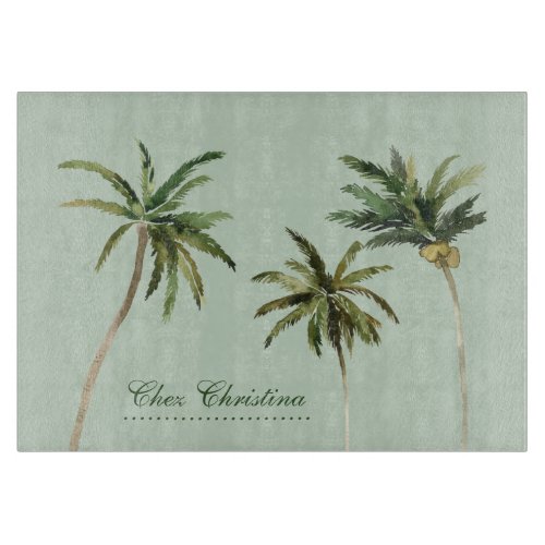 Watercolor Palm Trees Tropical Personalized Cutting Board