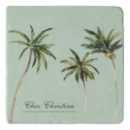 Watercolor Palm Trees Tropical Personalized Green Trivet
