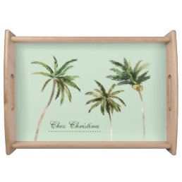 Watercolor Palm Trees Tropical Personalized Serving Tray