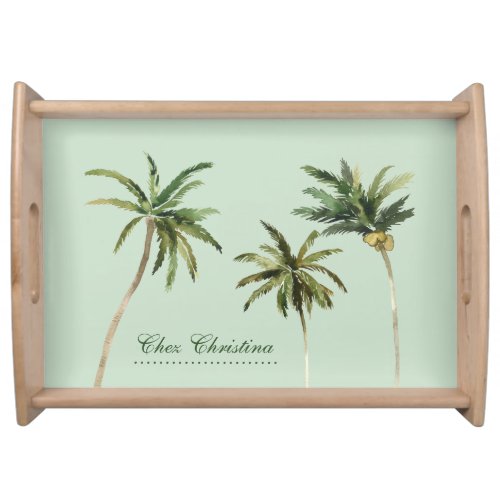 Watercolor Palm Trees Tropical Personalized Serving Tray
