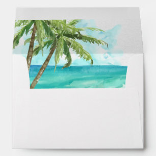 Watercolor Palm Trees Wedding Lined Envelope
