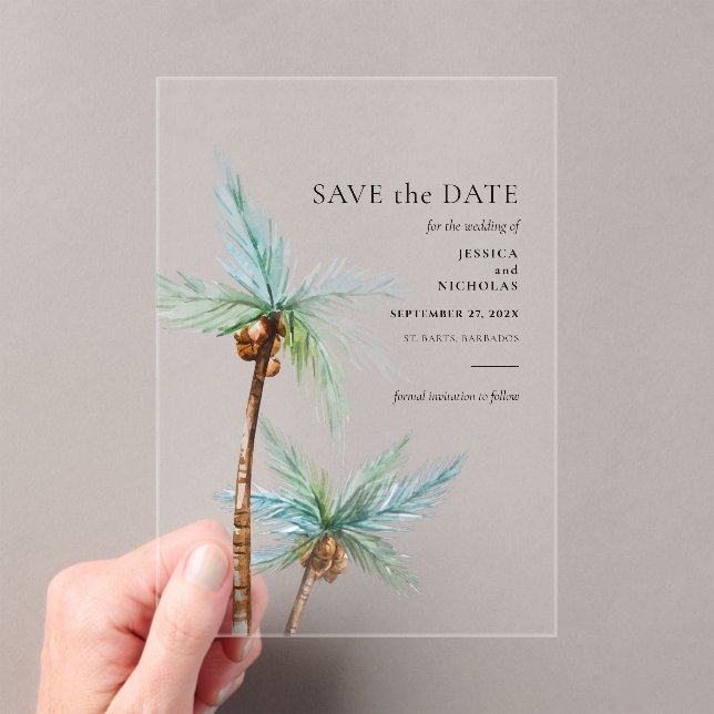 Watercolor Palm Trees Wedding Save the Date (Insitu (Handheld))