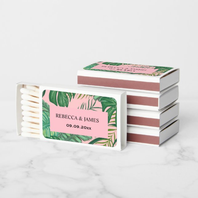 Watercolor Palm Tropical Leaves Wedding Favor  Matchboxes (Stacked)