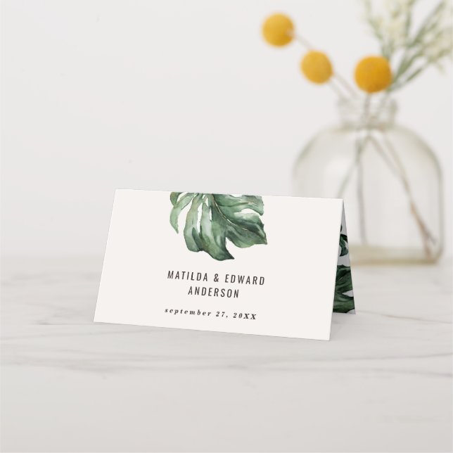 watercolor palm wedding table place card (Back)
