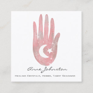 Watercolor Palm With Moon and Stars Square Business Card