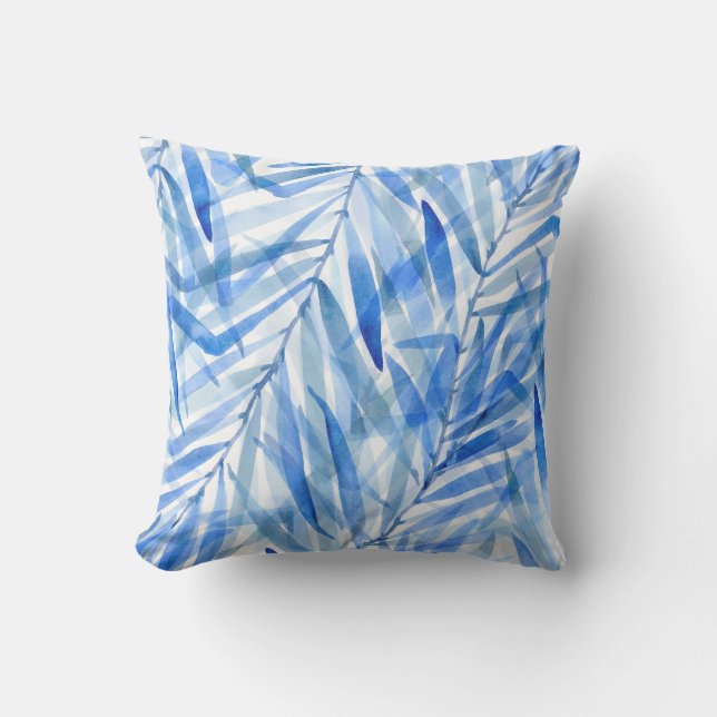 Watercolor Palms Hawaiian Tropical Reversible Outdoor Pillow (Front)