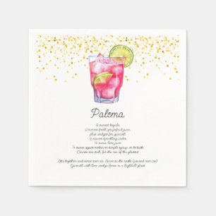 Watercolor Paloma Custom Drink Cocktail Recipe Napkins