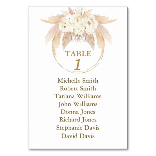 Watercolor Pampas Grass Baptism Seating Chart Table Number