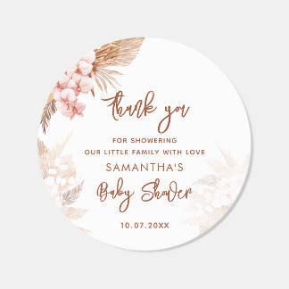 Watercolor Pampas Grass Boho Girl Baby Shower Classic Round Sticker