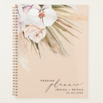 Watercolor Pampas Grass & Calligraphy Wedding Planner by HephzibahDesign at Zazzle