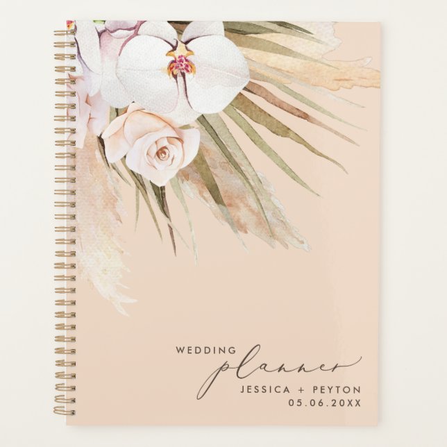 Watercolor Pampas Grass & Calligraphy Wedding Planner (Front)