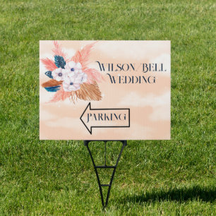 Watercolor Pampas Grass Feathers Wedding Parking Sign