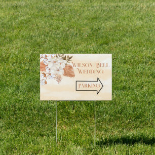 Watercolor Pampas Grass Feathers Wedding Parking Sign