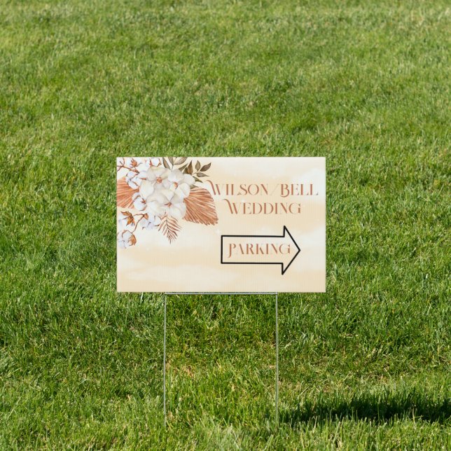 Watercolor Pampas Grass Feathers Wedding Parking   Sign (Insitu)