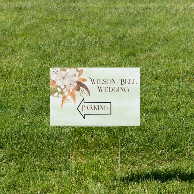 Watercolor Pampas Grass Feathers Wedding Parking  Sign (Insitu)