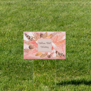 Watercolor Pampas Grass Feathers Wedding Sign