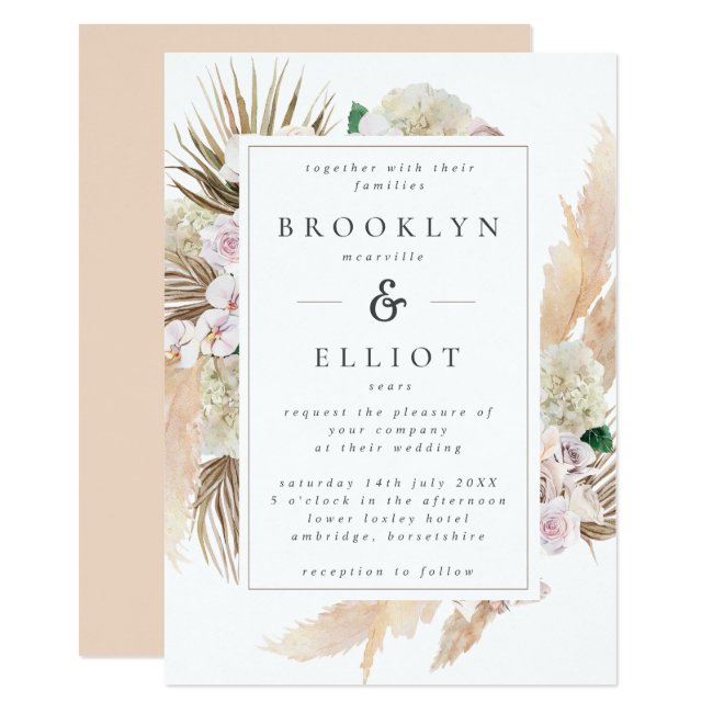 Watercolor Pampas Grass & Flowers Boho Wedding Invitation