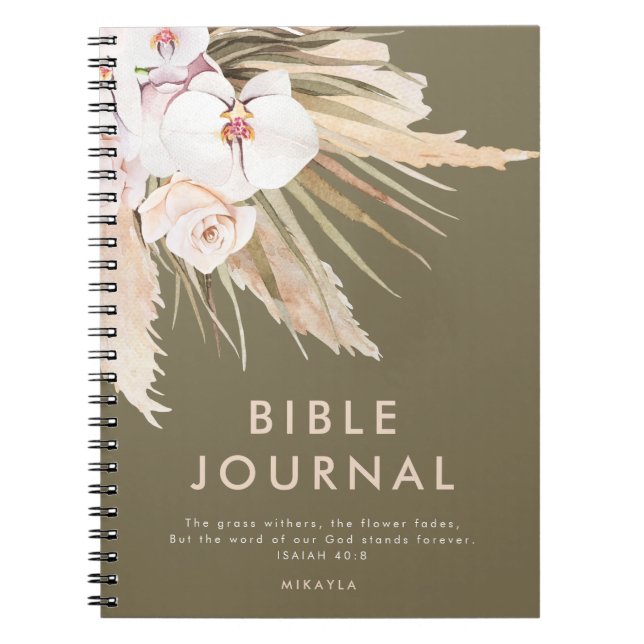 Watercolor Pampas Grass Personalized Bible Journal (Front)