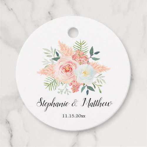 Watercolor Pampas Grass Roses Foliage Wedding Favor Tags