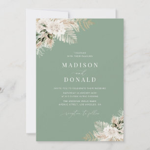 watercolor pampas grass sage green wedding invitation