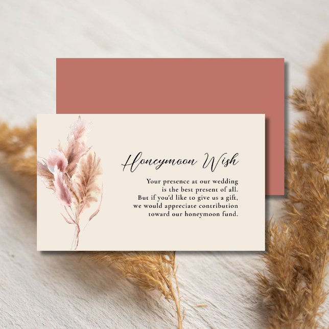 Watercolor Pampas Grass Wedding Honeymoon Wish Enclosure Card (Creator Uploaded)
